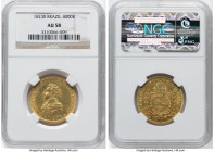 Pedro I gold 4000 Reis 1823-R AU58 NGC, Rio de Janeiro mint, KM369.1, LMB-593a. First type, no dot after mintmark variety. A sought-after type, even m...