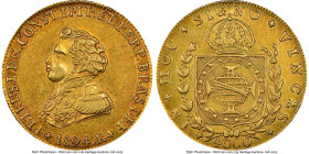 Pedro I gold 4000 Reis 1824/3-R AU55 NGC, Rio de Janeiro mint, KM369.1, cf. LMB-594 (unlisted overdate). Displaying bold peripheries with minimal high...
