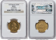 Pedro I gold 4000 Reis 1825-R MS63 NGC, Rio de Janeiro mint, KM369.1, LMB-595. With a prestigious pedigree and from a challenging early imperial serie...