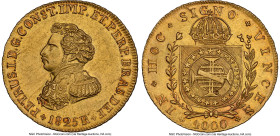 Pedro I gold 4000 Reis 1825-R AU58 NGC, Rio de Janeiro mint, KM369.1, LMB-595. A particularly challenging emission from the imperial series, hitting a...