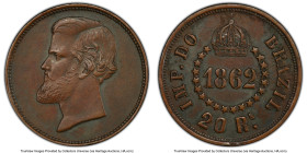 Pedro II copper Specimen Pattern 20 Reis 1862 UNC Details (Environmental Damage) PCGS, Rio de Janeiro mint, KM-Pn92. Mintage: 650. A rather elusive an...