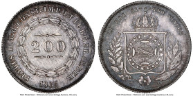 Pedro II 200 Reis 1865 MS66 NGC, Rio de Janeiro mint, KM469, LMB-583. Charcoal and gunmetal hues dress the surfaces on this stunningly preserved Gem s...