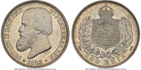 Pedro II 200 Reis 1868 MS66 NGC, Rio de Janeiro mint, KM471, LMB-628. A very attractive Gem example with a light veil of champagne toning. HID09801242...