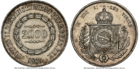 Pedro II 2000 Reis 1863 MS63 NGC, Rio de Janeiro mint, KM466, LMB-622. Blinding surfaces are accented by a cartwheel luster. HID09801242017 © 2023 Her...