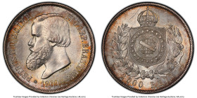 Pedro II 2000 Reis 1869 MS63 PCGS, Rio de Janeiro mint, KM475, LMB-634. Tied for the highest grade across both major grading services, with strong sci...