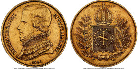 Pedro II gold 20000 Reis 1851 AU Details (Cleaned) NGC, Rio de Janeiro mint, KM461, LMB-634. Large bust. Deep, peach-honey hues and luster. HID0980124...