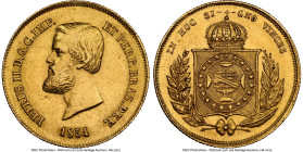 Pedro II gold 5000 Reis 1854 AU Details (Cleaned) NGC, Rio de Janeiro mint, KM470, LMB-637. Crown with thorns variety. A lovely and flashy offering wi...