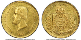 Pedro II gold 5000 Reis 1855 MS61 PCGS, Rio de Janeiro mint, KM470, LMB-638a. Accompanied by collector's flip noting pedigree. Ex. Sabará Collection H...