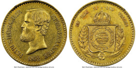 Pedro II gold 20000 Reis 1852 AU58 NGC, Rio de Janeiro mint, KM463, LMB-636. Mintage: 185,670. An enticing specimen certified at the very cusp of a Mi...