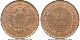 Republic 20 Reis 1904 MS65 Red and Brown NGC, Rio de Janeiro mint, KM490, LMB-B808. A subtle cartwheel luster reveals a rose-champagne toning. HID0980...