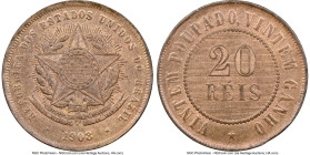 Republic 20 Reis 1908 MS65 Red and Brown NGC, Rio de Janeiro mint, KM490, LMB-B811. This handsome Gem is tied with only two others as the top of the N...