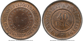Republic 40 Reis 1889 MS65 Brown NGC, Rio de Janeiro mint, KM491, LMB-Unl. The top example of the certified NGC population; a subtle cartwheel luster ...