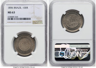 Republic 100 Reis 1896 MS63 NGC, Rio de Janeiro mint, KM492, LMB-40. Tied at the second-highest position on the NGC census. HID09801242017 © 2023 Heri...