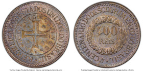 Republic "400th Anniversary of Discovery" 400 Reis 1900 MS63 PCGS, Rio de Janeiro mint, KM499, LMB-677. One-year type. Beautiful opalescent tone. HID0...