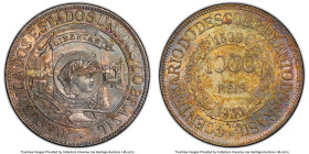 Republic "400th Anniversary of Discovery" 1000 Reis 1900 MS64 PCGS, Rio de Janeiro mint, KM500, LMB-678. One-year type. Whirling luster overlaid on an...