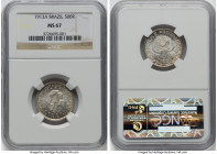 Republic 500 Reis 1913-A MS67 NGC, Berlin mint, KM512, LMB-706. One-year type. Just two specimens grade higher on the NGC census. Ex. Sedwick Treasure...