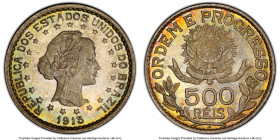 Republic 500 Reis 1913-A MS67 PCGS, Berlin mint, KM512, LMB-706. Loose stars type. Sage and amber toning creates a wonderful visual allure. HID0980124...