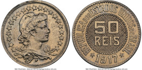 Republic copper-nickel Pattern 50 Reis 1917 UNC Details (Cleaned) NGC, Rio de Janeiro mint, KM-Pn216, Maldonado-E82.06. Plain edge. An difficult patte...