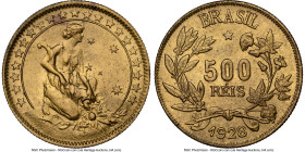 Republic 500 Reis 1928 MS66 NGC, Rio de Janeiro mint, KM524, LMB-126. A single example ranks higher on the NGC census out of 66 graded there. HID09801...