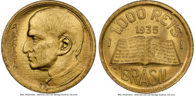 Republic "Jose de Anchieta" 1000 Reis 1935 MS66 NGC, Rio de Janeiro mint, KM534, LMB-156. First year of type. Bested by a single example on the NGC ce...