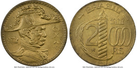 Republic "Duke of Caxias" 2000 Reis 1937 MS66 NGC, Rio de Janeiro mint, KM548, LMB-161. Reeded edge variety. Metallic bronze surfaces are graced with ...