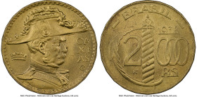 Republic "Duke of Caxias" 2000 Reis 1938 MS66 NGC, Rio de Janeiro mint, KM548, LMB-162b. Polygonal variety. Tied with only one other at the very top o...