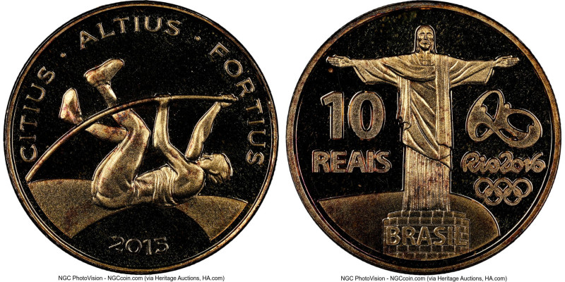 Republic gold Proof "Rio Olympics - Pole Vault" 10 Reais 2015 PR66 Ultra Cameo N...