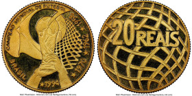 Republic gold Proof "World Cup Soccer" 20 Reais 1994 PR67 Ultra Cameo NGC, Rio de Janeiro mint, KM639, LMB-740. Mintage: 2,000. HID09801242017 © 2023 ...