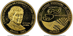 Republic gold Proof "Ayrton Senna" 20 Reais 1995 PR62 Ultra Cameo NGC, Rio de Janeiro mint, KM644, LMB-739. Mintage: 5,000. Commemorating Ayrton Senna...