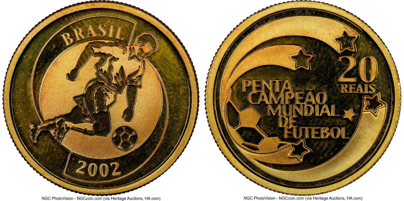 Republic gold Proof "Fifth World Cup Title" 20 Reais 2002 PR66 Ultra Cameo NGC, ...