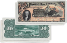 Argentine - Banque provinciale de Cordoba (1873-1891)
Paire d'épreuves unifaces des recto et verso du 20 pesos 

1 janvier 1889 - Série A - Sans nu...