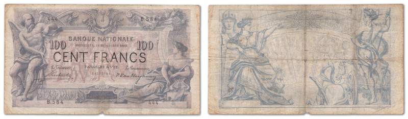 Belgique - Banque Nationale
100 Francs type 1869

29 octobre 1893 - B.584/444...