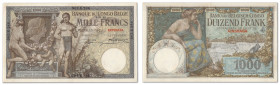 Congo Belge - Banque du Congo Belge
1000 francs 

3 novembre 1920 - 002.K.286 

Surchargé "Kinshasa" à l'encre rouge.

Quelques pliures central...