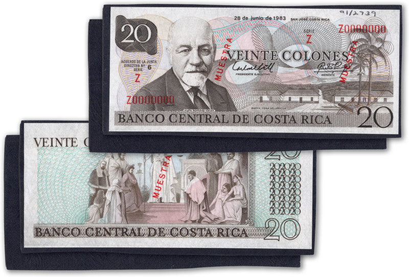 Costa Rica - Banque centrale
Spécimens unifaces des recto et verso du 20 colone...