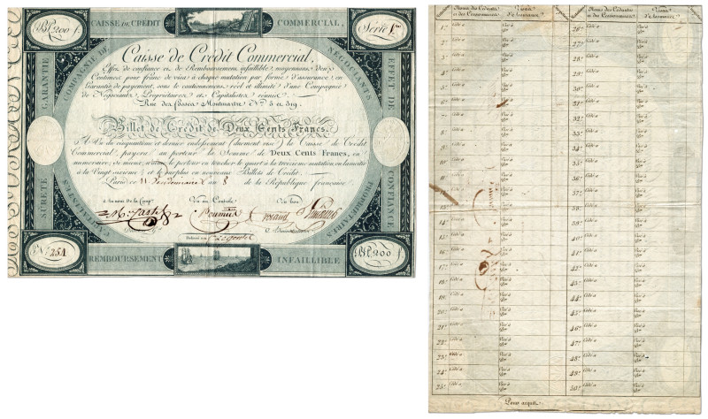 France - Caisse de Crédit Commercial
200 Francs

11 Vendémiaire An 8 (7 Octob...