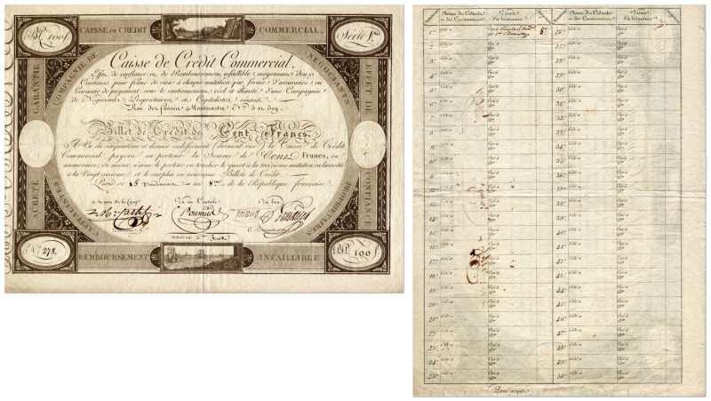 France - Caisse de Crédit Commercial
100 Francs

15 Vendémiaire An 8 (7 Octob...