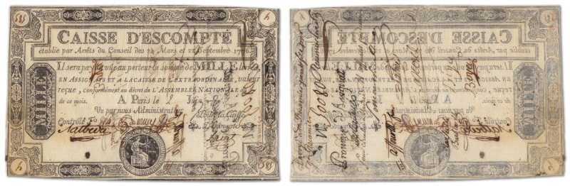 France - Caisse d'Escompte
1000 Livres

2 juin 1790 - H/585

Promesse d'Ass...