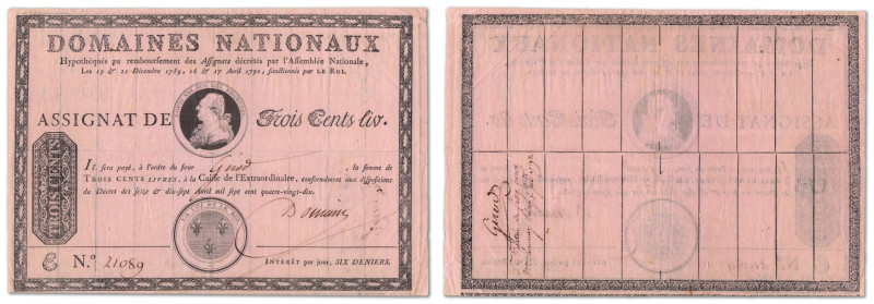 France - Domaines Nationaux
Assignat de 300 Livres

17 avril 1790 - N°21089
...