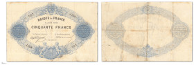 France - Banque de France
50 francs Bleu à indices noirs

2 avril 1875 - J.658/567

Très rare.

Fayette A38 - Pick 51a

TB - VF