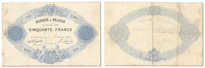 France - Banque de France
50 francs Type 1868 Bleu à indices noirs

31 janvie...