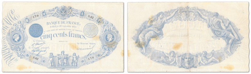 France - Banque de France
500 francs Type 1863 Bleu à indices noirs

10 septe...