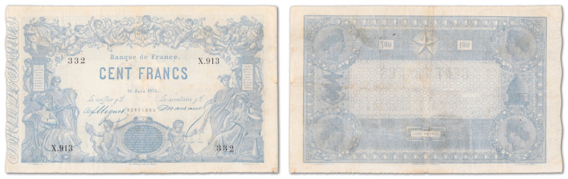 France - Banque de France
100 francs Bleu à indices noirs

24 juin 1875 - X.9...