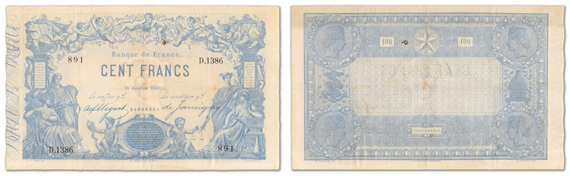 France - Banque de France
100 francs Type 1862 Bleu à indices noirs

10 janvi...