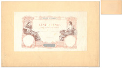 France - Banque de France
Épreuve progressive uniface du recto du 100 francs bleu et rose - Billet de réserve 

1892 - Non émis.

 Dominante roug...