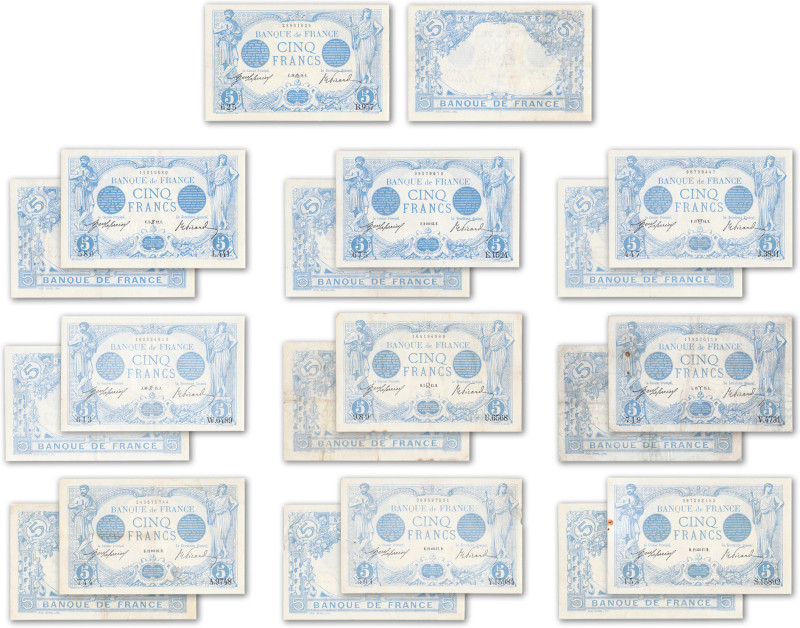 France - Banque de France
Lot de 10 billets de 5 francs Bleus

1912 (2ex.), 1...