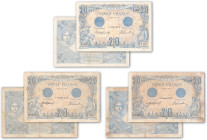 France - Banque de France
Lot de 3 billets du 20 francs Bleu

1906 (1ex.) et 1912 (2ex.)

Fayette F10 - Pick 68a et 68b

B à TB - F/VF