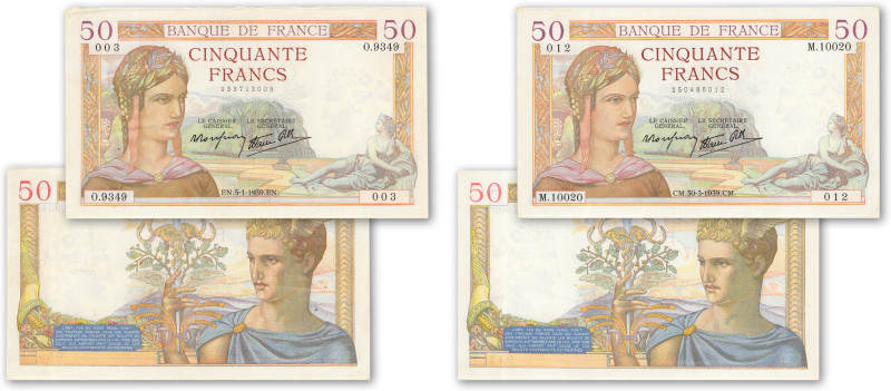 France - Banque de France
Lot de 2 billets de 50 francs (Cérés modifié)

5 ja...