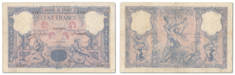 France - Banque de France
100 francs Bleu et Rose

19=8=1889 - Z.572/418

F...
