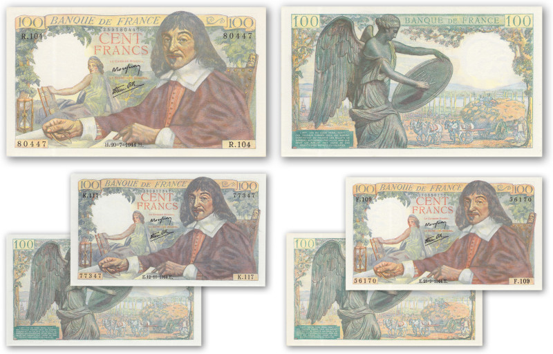 France - Banque de France
Lot de 3 billets du 100 francs Descartes

1944 (3ex...