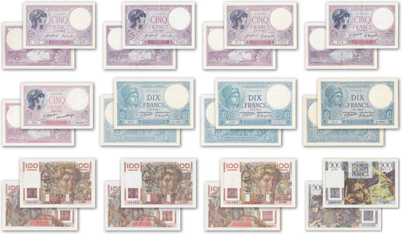 France - Banque de France
Lot de 12 billets 

500 francs Chateaubriand - 1946...